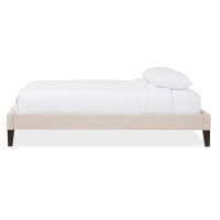 Baxton Studio BBT6598-Beige-Full Lancashire Upholstered Full Size Bed Frame with Tapered Legs